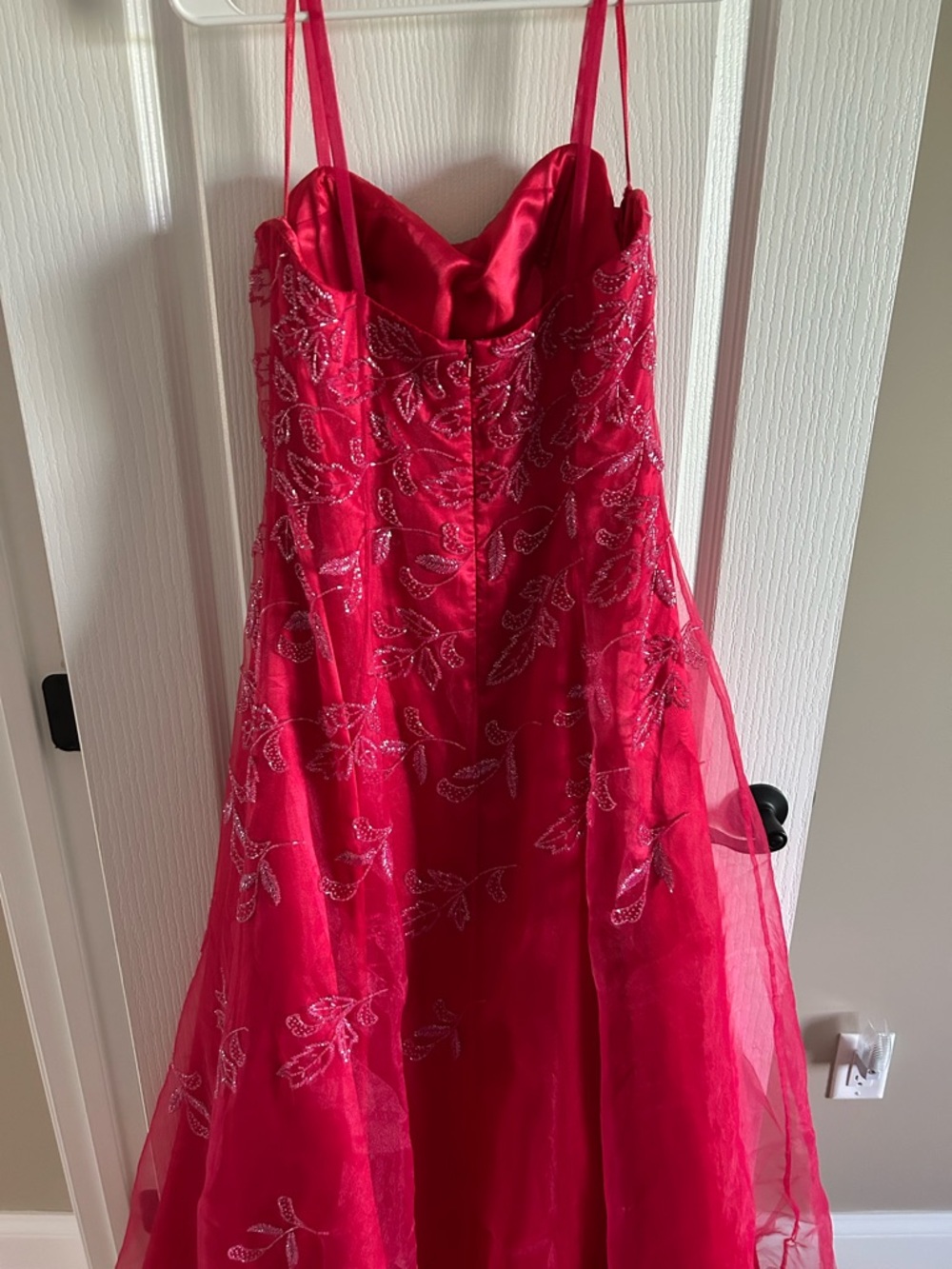 Strap Spaghetti Sweetheart Fuchsia Prom Dress - Picture 5 of 6